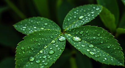 Green leaves adorned with glistening raindrops in a botanical garden ambience