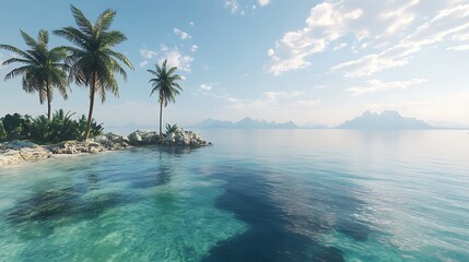 Remote tropical island with palm trees and turquoise water high resolution picture
