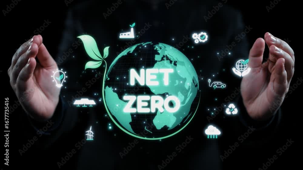 Poster a conceptual image depicting hands presenting a glowing green globe with 