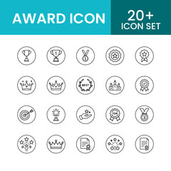 Set of winning award and prize icons, trophy reward, victory trophy signs, winner medal - stock vector Set cup icons, victory cup sign. 