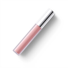 Tube of pink lip gloss with silver cap placed on white background, symbolizing cosmetics, beauty, skincare, makeup and feminine lifestyle in modern product advertising concept.