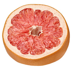 Half of a pink grapefruit, with the vibrant flesh. Isolated background.