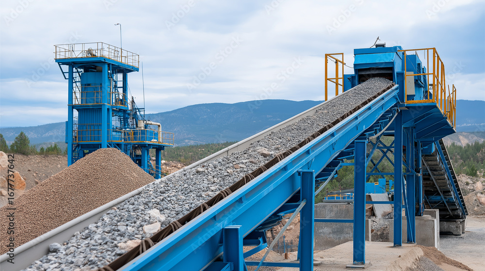 Poster mining equipment with conveyor belts and material sorting systems heavy machinery with dust suppress