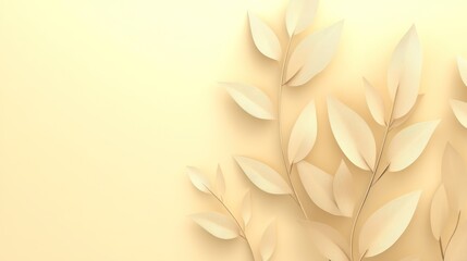 Minimalist arrangement of paper leaves on a soft, pastel yellow background
