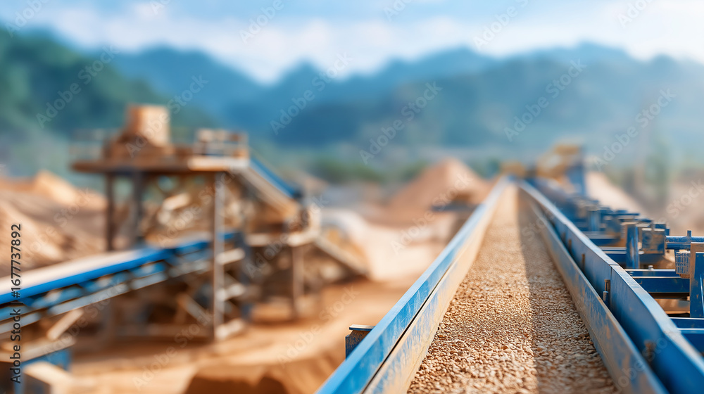 Poster mining equipment with conveyor belts and material sorting systems heavy machinery with dust suppress