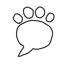Hand-drawn doodle sketch icon of a chat bubble in the shape of a cat or kitten paw on a transparent background. Naive child drawing svg and png	
