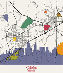 Abstract vector of Auburn, Alabama, USA city with beautiful lines for home wall poster