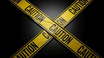 Bright yellow caution tape crossed against a dark background.