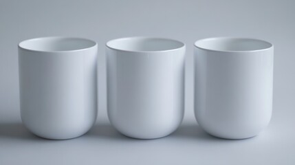 Three plain, white cups on a neutral surface
