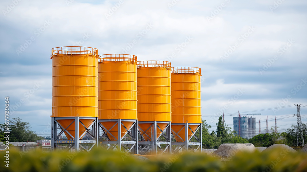 Poster concrete and cement storage silos with automated batching systems and quality testing equipment cons