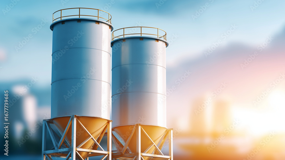 Poster concrete and cement storage silos with automated batching systems and quality testing equipment cons