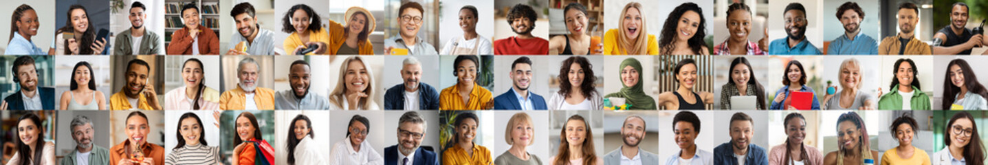 A vibrant collage showcases diverse individuals smiling and expressing joy. Each face reflects...