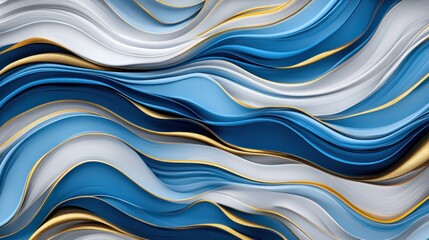 Flowing abstract layers in blue, white, and gold