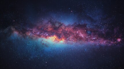 Fototapeta premium A vibrant cosmic formation shows swirling colors of blue, pink, and orange amidst countless stars in the boundless night sky, evoking wonder of the universe's beauty.