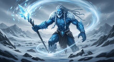 Ice Elemental in a Snowy Winter Landscape.