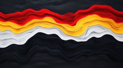 Abstract wavy layered design with vibrant red, yellow, white, and black colors