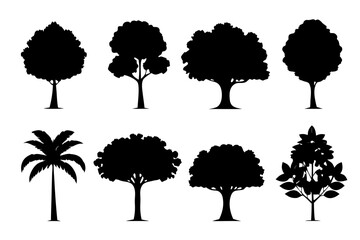 set of trees silhouettes