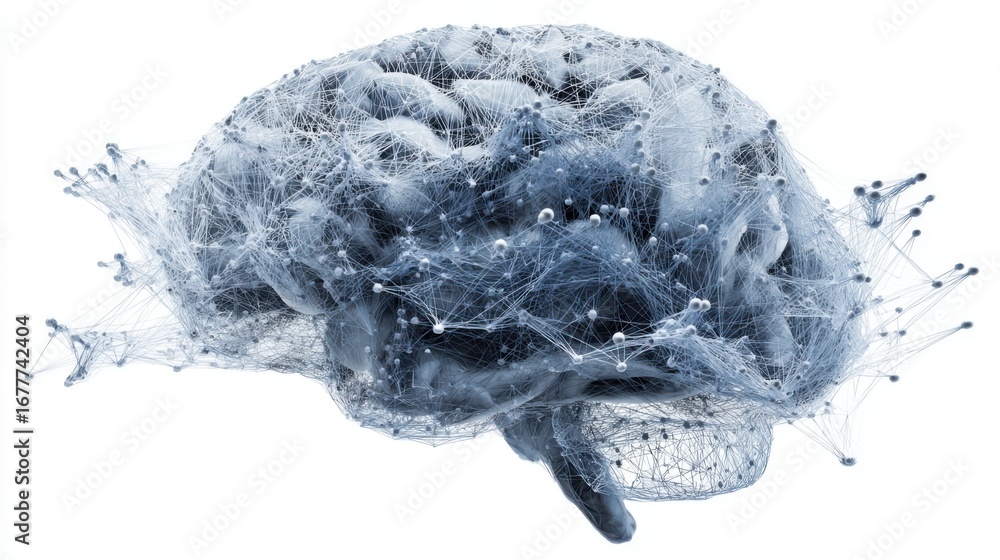 Aufkleber a detailed visualization of a brain showcasing intricate digital connections and neural networks, si