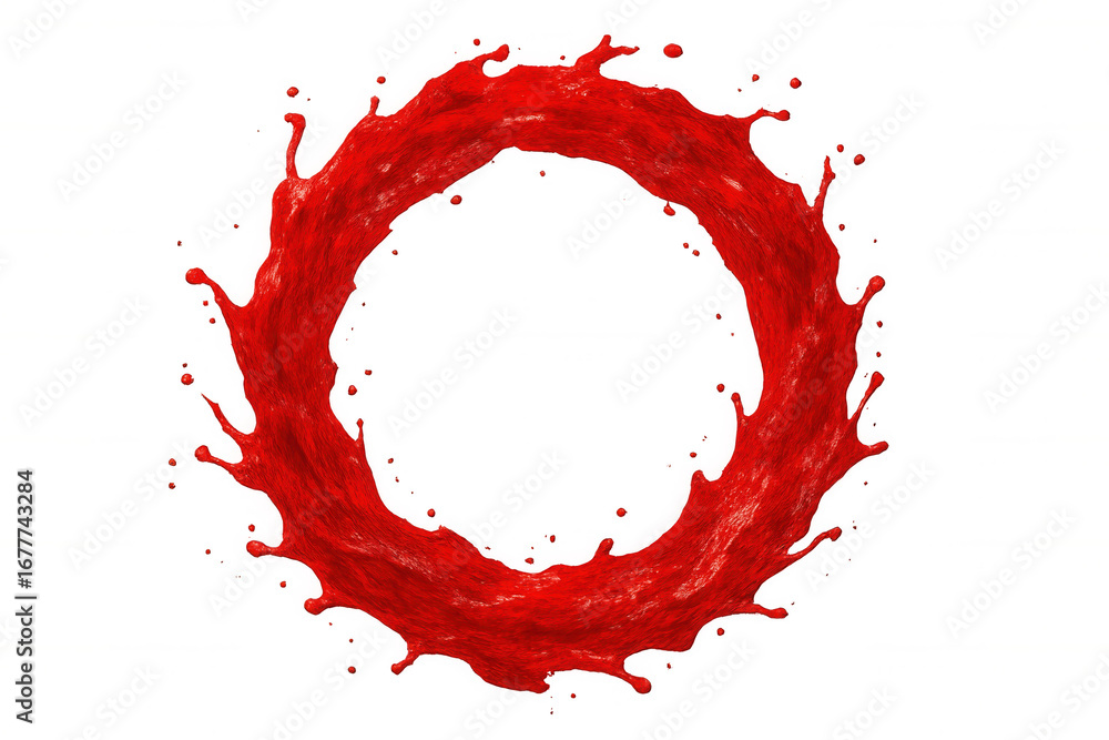 Poster vibrant red liquid creating dynamic circular splash, splashing dramatically with high-energy movemen