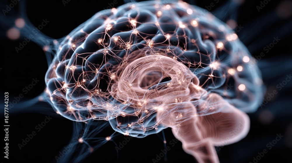 Aufkleber this artwork depicts the intricate network of connections within a human brain. glowing synapses ill