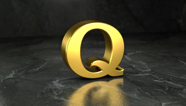 Gold letter Q on dark marble
