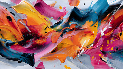 A vibrant abstract artworkwith layers of bold stroke in contrasting colors tha convey a sense of vibrantenergy and creative freedo.