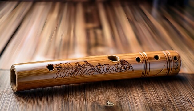 handmade bamboo flute with carved design high resolution picture