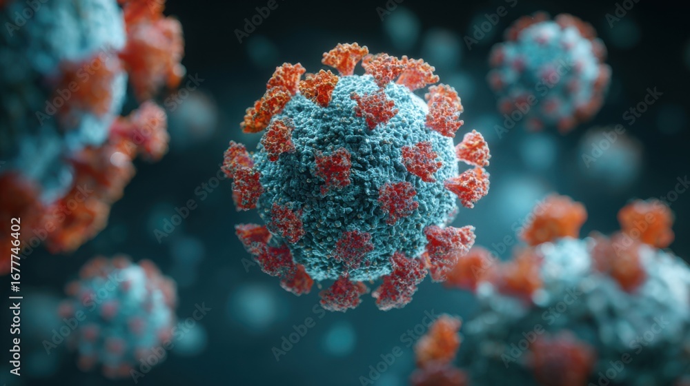 Poster this visual displays the intricate structure of coronavirus particles, highlighting the distinctive 