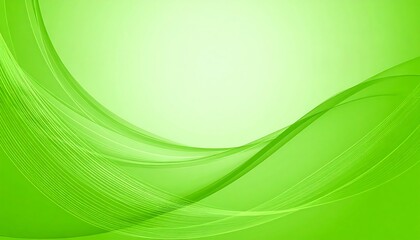 A vibrant abstract design featuring flowing, light green lines creating smooth, elegant curves against a soft, fading green background.