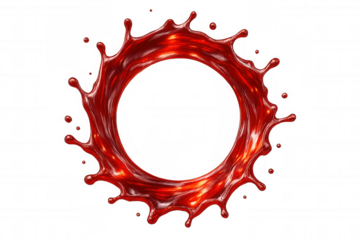 Red liquid dynamic splash spreading radially, capturing fluid motion with vibrant energy against transparent backdrop