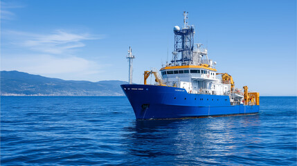 Marine research vessel deploying scientific instruments into ocean depths oceanographic equipment and data collection systems studying climate change impacts and marine ecosystems