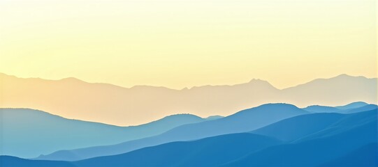 Soft gradient landscape of orange and blue hills in sunrise light - ai generated