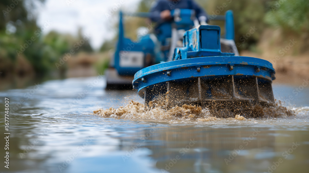 Poster dredging operation with specialized suction equipment removing sediment from shipping channels envir