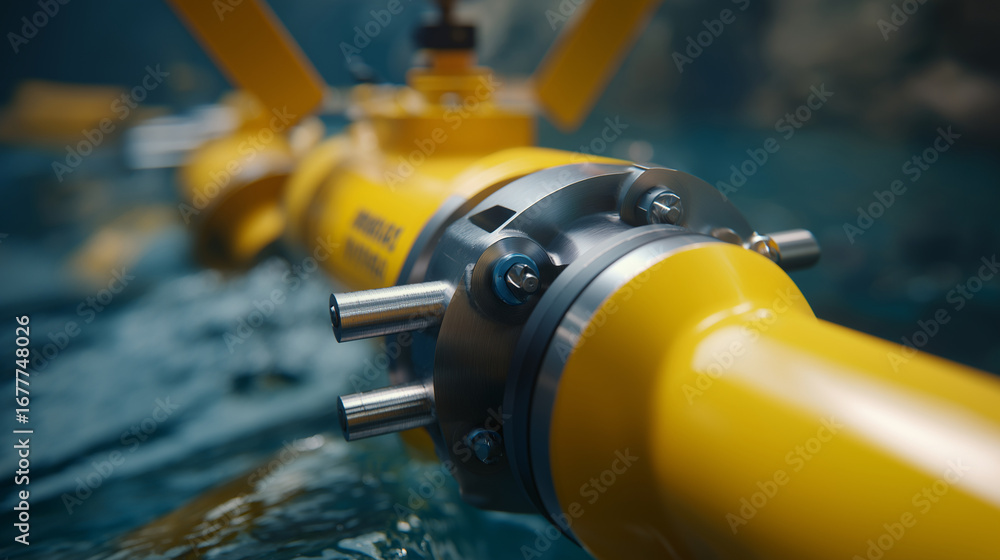 Poster tidal energy installation with underwater turbine arrays harnessing ocean current power maintenance 