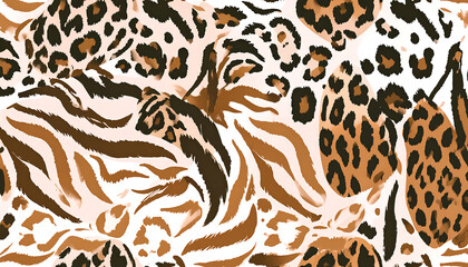 A seamless, abstract animal print pattern featuring a dynamic mix of leopard-like
