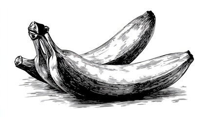 Two sketch-style bananas are shadowed and grouped closely on a white background