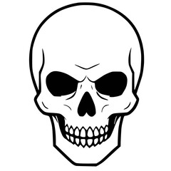 white and black Skull icon logo, tattoo, sticker halloween transparent background