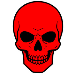 red and black Skull icon logo, tattoo, sticker halloween isolated background