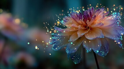 Fototapeta premium A detailed portrait of a flower surrounded by droplets of water