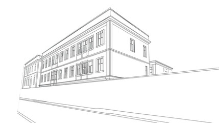 Detailed Outline Facade Building Architecture Perspective Line Art Illustration