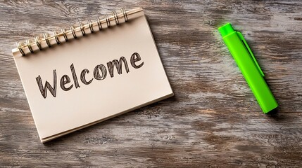 A welcoming note on a notepad with a vibrant green highlighter, evoking a sense of openness and creativity.