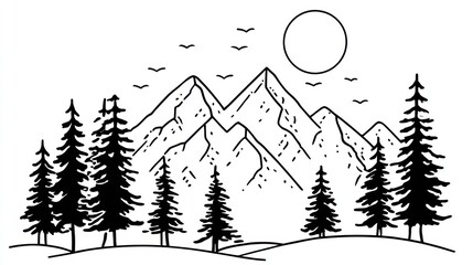 Simple black and white mountain landscape
