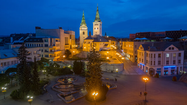 Sunset panorama of Andrej Hlinka square in Zilina, Slovakia