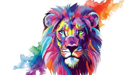 Vibrant Colorful Lion Illustration Art.
