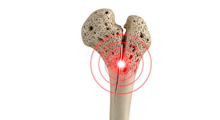 Femur bone is breaking, highlighting osteoporosis and pain
