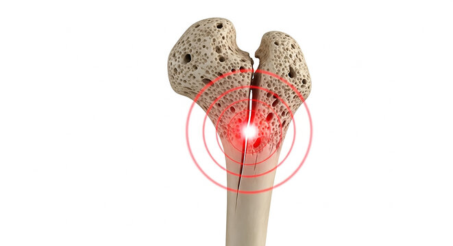 Femur bone is breaking, highlighting osteoporosis and pain