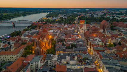 Naklejka premium Sunset panorama of Torun in Poland