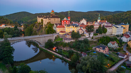 Sunset view of old town of Loket, Czech republic