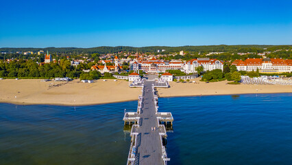 Naklejka na ściany i meble Panorama view of spa house at the end of pier in Sopot, Poland