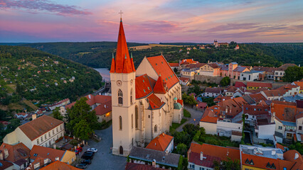 Sunrise view of Saint Nicholas church in Znojmo, Czech republic